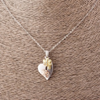 Pendant "Heart with Flowers" on Anchor Chain, 52cm Length, 2.5x1.7cm Diameter, Silver Matte Metal
