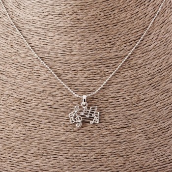 Pendant "Music Staff" on Figaro Chain, 52cm Length, 2x1.5cm Diameter, Silver Metal