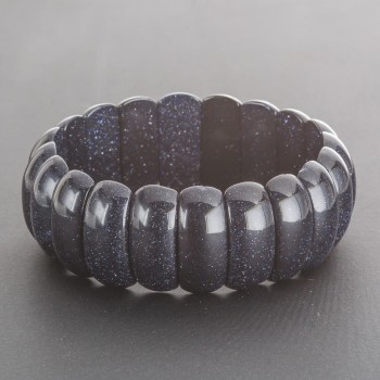 Aventurine Bracelet "Blue Sand Night of Cairo" on Elastic, Rectangular Link 2.5x1cm