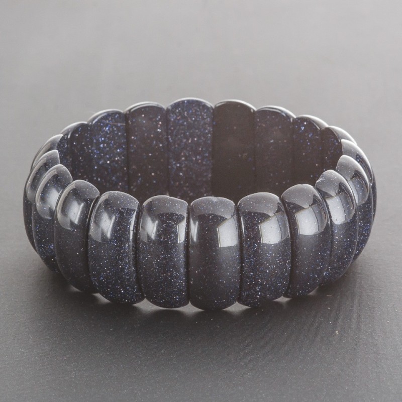 Aventurine Bracelet "Blue Sand Night of Cairo" on Elastic, Rectangular Link 2.5x1cm