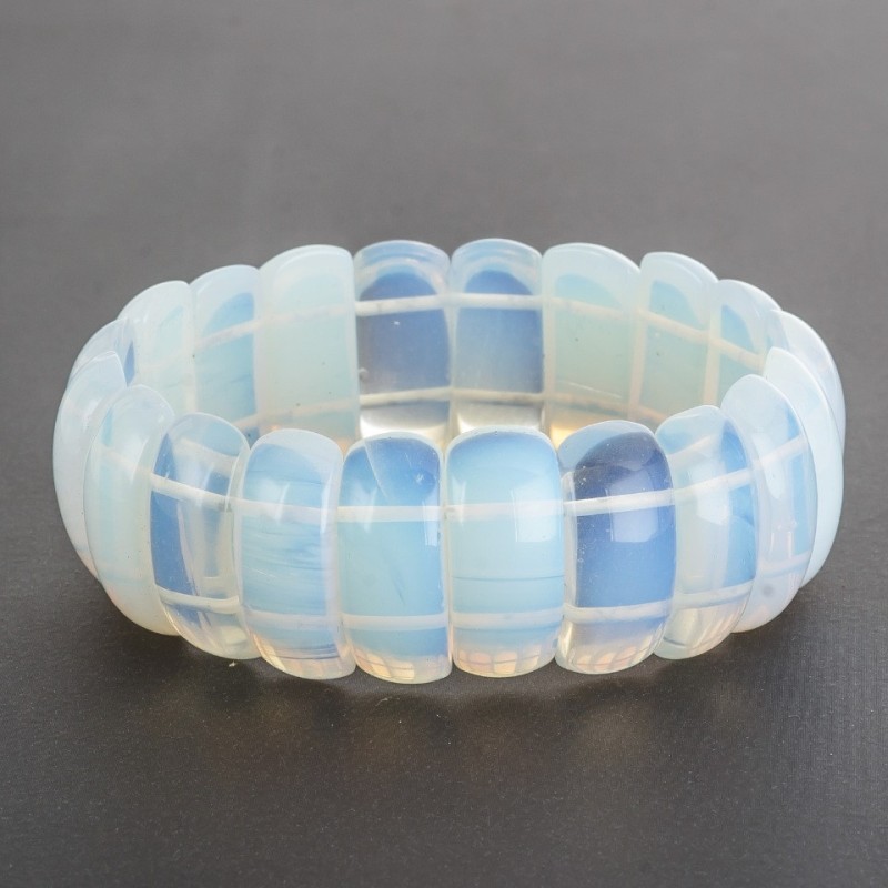 Moonstone Bracelet on Elastic Band, rectangular link 2.5x1cm