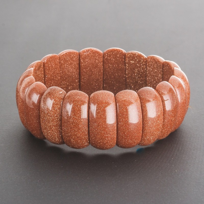 Aventurine Bracelet "Golden Sand" on Elastic, Rectangular Link 25x12(+/-)cm