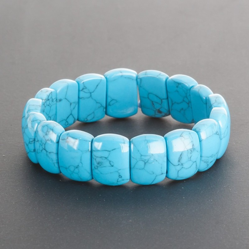 Turquoise (Pressed) Bracelet on Elastic, Glossy Rectangle Link, 1.5x1cm