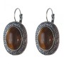 Clearance. Tiger Eye Earrings, "Greek" Setting, Oval Stone 2.3x2.8cm, Length 4cm