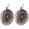 Clearance. Tiger Eye Earrings, "Greek" Setting with Rhinestones, Oval Stone 2.5x3cm, Length 3.9cm
