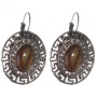 Clearance. Tiger Eye Earrings, "Greek" Setting with Rhinestones, Oval Stone 2.5x3cm, Length 3.9cm