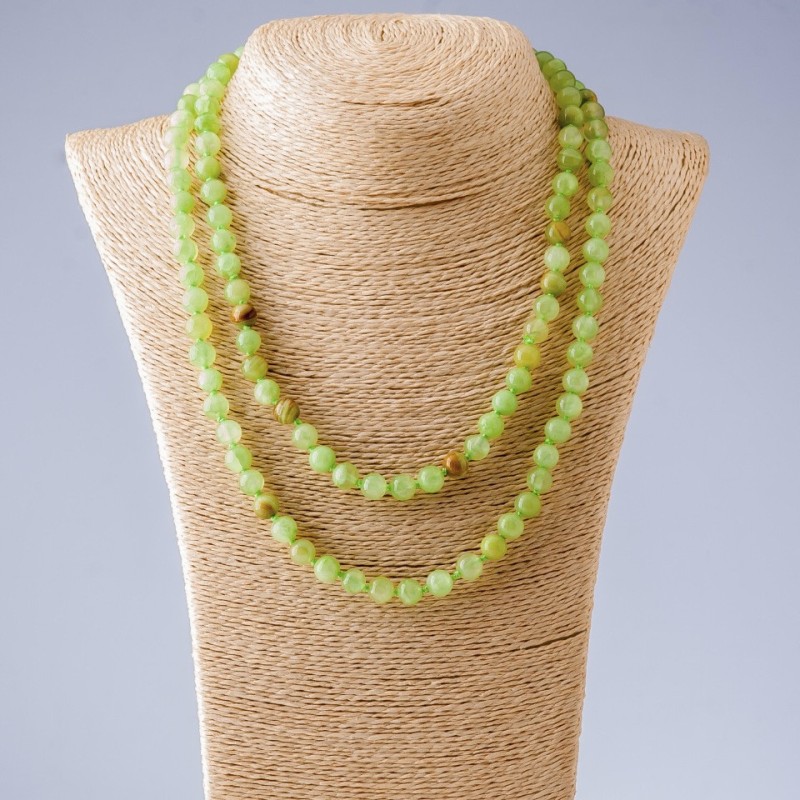 Long necklace of natural onyx smooth bead, length 110 cm, bead diameter 8 mm
