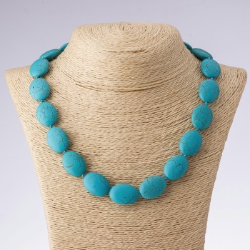 Necklace Natural Stone Turquoise (Pressed) Green Oval, Length 50cm, Diameter 18*25mm (+-)