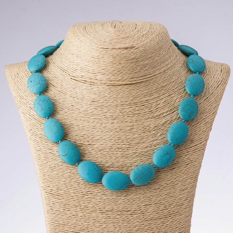 Necklace Natural Stone Turquoise (Pressed) Green Oval, Length 50cm, Diameter 18*25mm (+-)