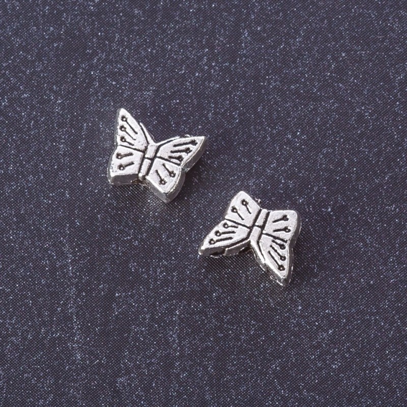 Jewelry Finding Spacer Bead Butterfly, Silver Metal Color, d 7x9mm, Pack 20g +/-33pcs