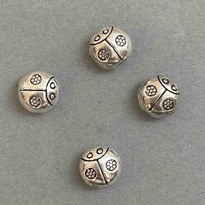 Ladybug Bead Insert Finding, Silver Metal Color, d 10x10mm, 20g Pack +/-14pcs