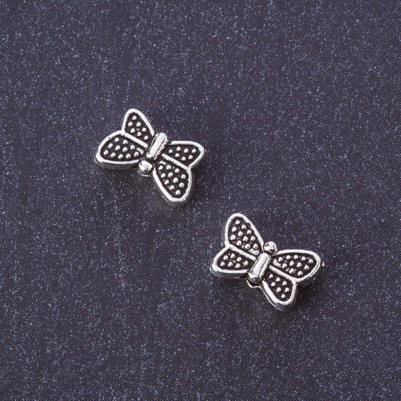 Jewelry Finding Spacer Bead Butterfly, Silver Metal Color, d 10x7mm, Pack 20g +/-29pcs