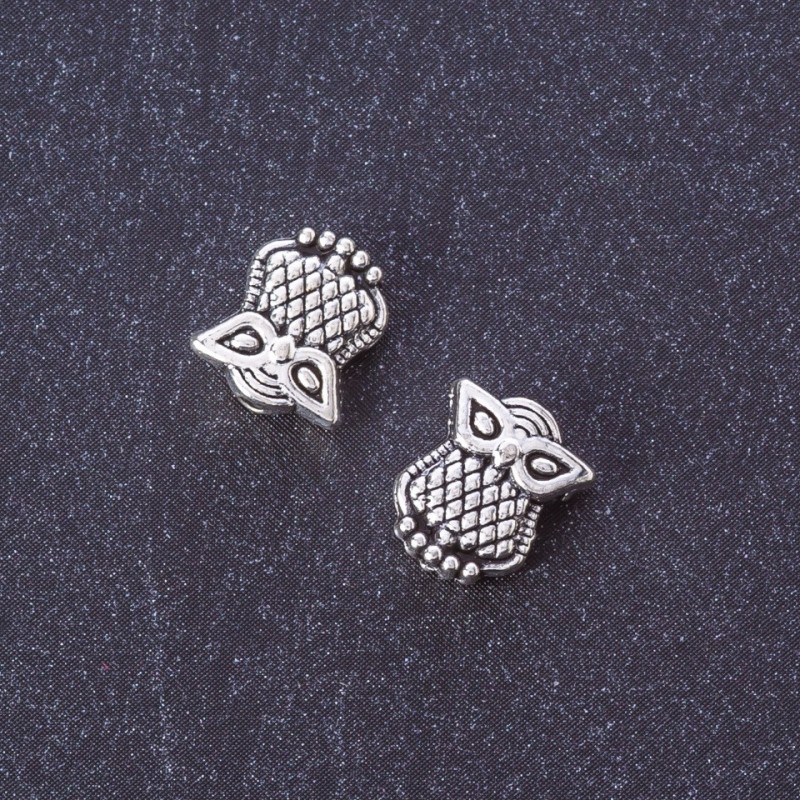 Jewelry Finding Spacer Bead Owl, Silver Metal Color, d 10x9mm, Pack 20g +/-30pcs
