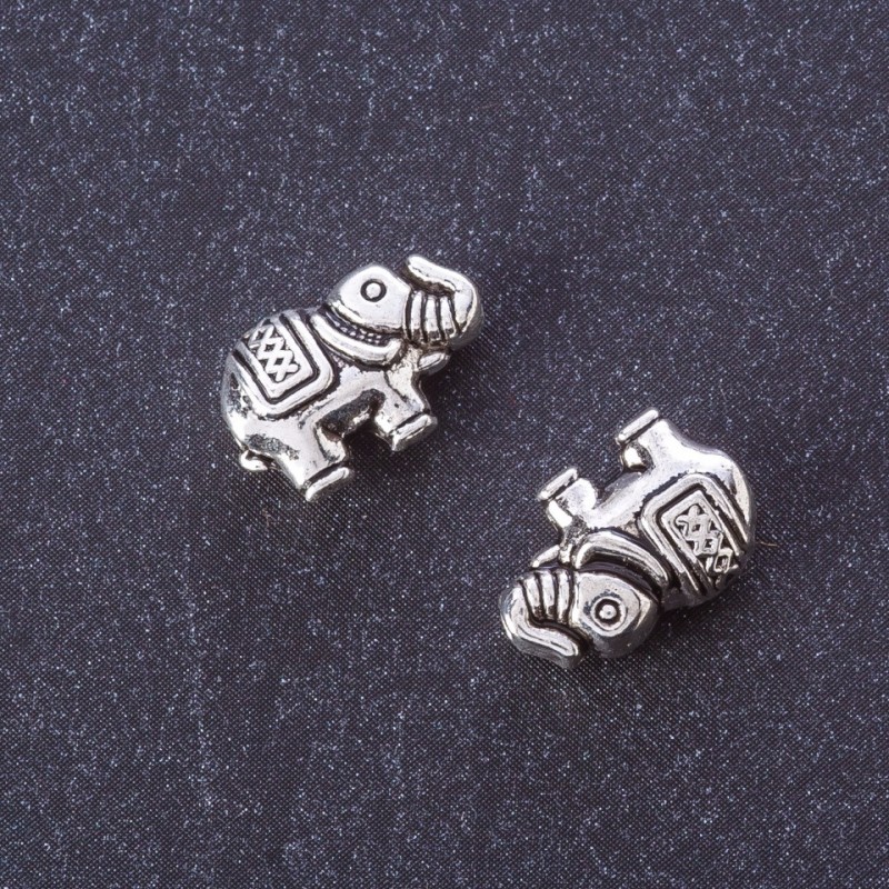 Jewelry Finding Spacer Bead Elephant, Silver Metal Color, d 9x13mm, Pack 20g +/-15pcs