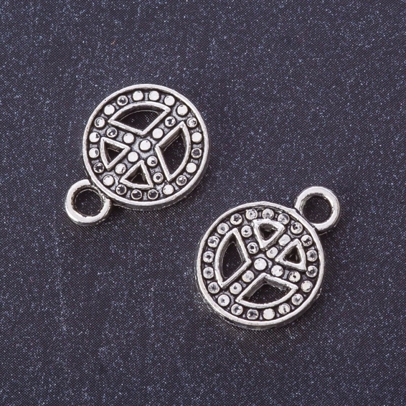 Findings Peace Sign Coin Pendant silver metal color d 17x13mm pack 20g +/-16pcs
