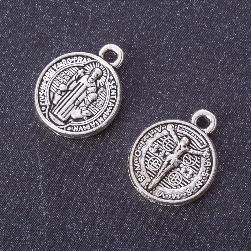 Findings Coin Icon / Crucifix Pendant, Metal Color "Silver", d 17x13mm, Pack 20g +/-13pcs