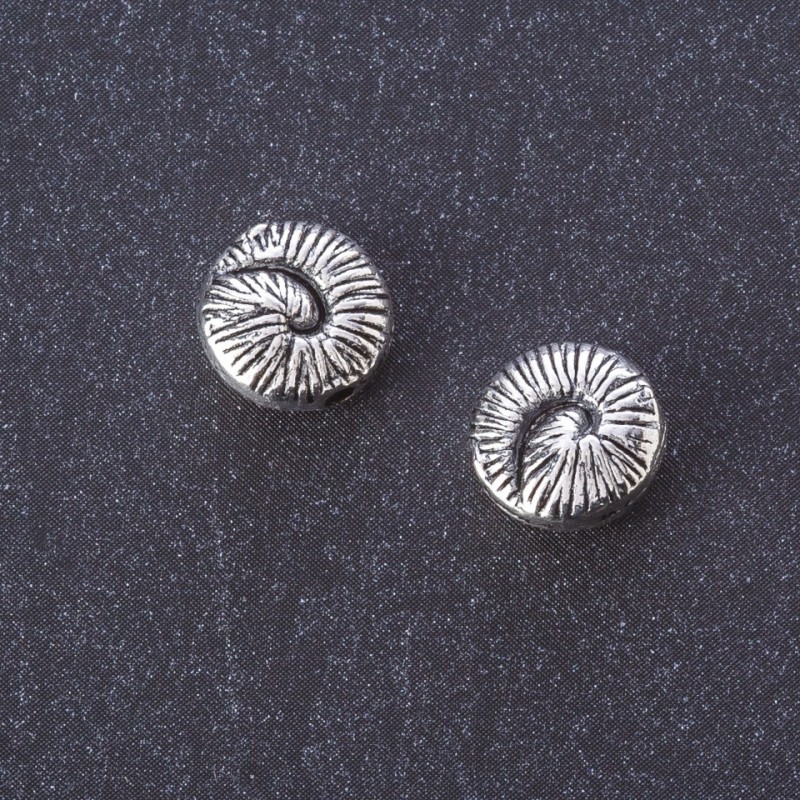 Ammonite Snail Bead Insert Finding, Silver Metal Color, d 10mm, 20g Pack +/-15pcs