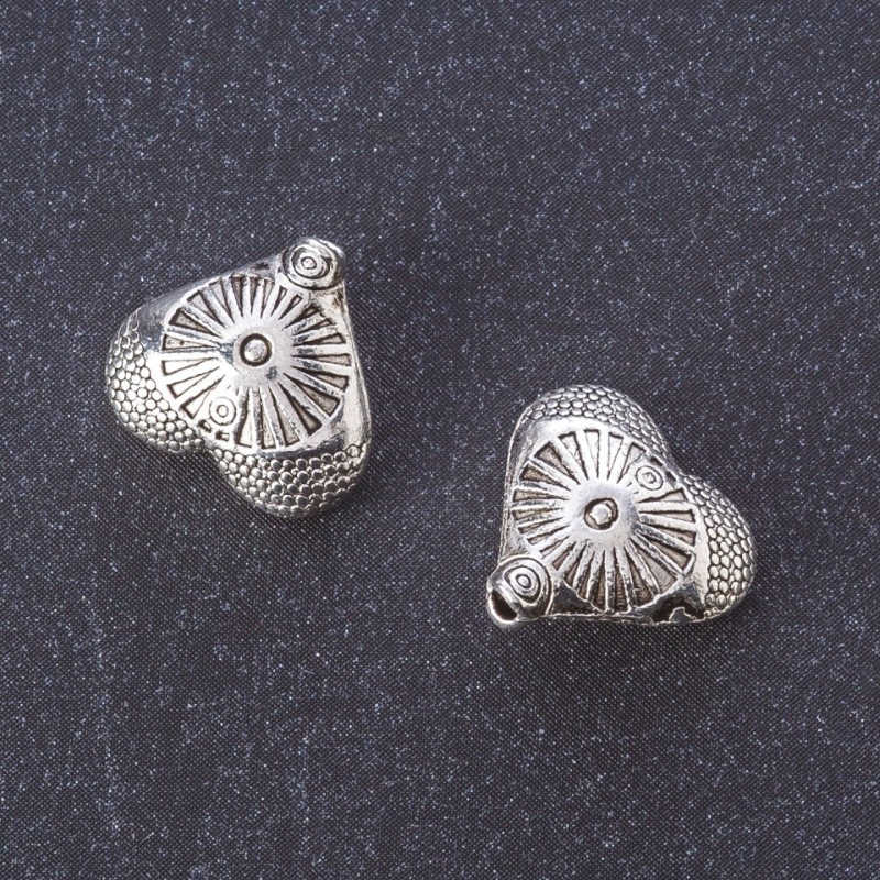 Jewelry Finding Spacer Bead Heart, Silver Metal Color, 12x13mm, Pack 20g +/-9pcs