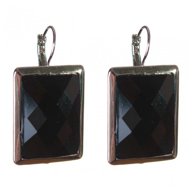 Clearance Earrings Agate Faceted Rectangular Setting Stone 3*2, 3 cm, length 3.9 cm
