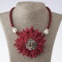 "Chrysanthemum" Cord Necklace, Fashion Textile, Burgundy, 48-55cm length