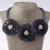 "Marigolds" Cord Necklace, Fashion Textile, Blue, 48-55cm length