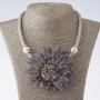 Necklace on cords “Chrysanthemums” gray textile fashion, length 48–55 cm