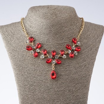 "Monaco" Chain Necklace with Red Crystal Drops, 40-52cm length, "gold" metal color