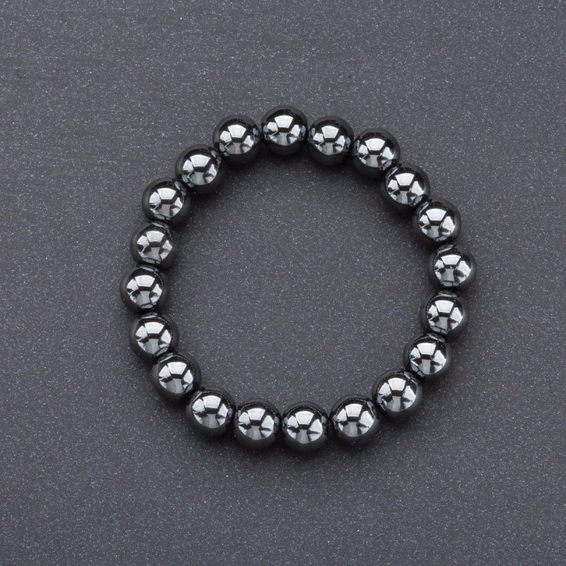 Natural Stone Bracelet Hematite on Elastic Band, Smooth Bead, Diameter 10mm