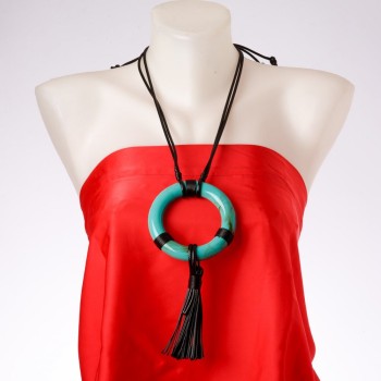 Pendant "Circle with Tassel" on Long Cord, Outer Diameter 97mm+/-, Inner Diameter 60mm+, Length 75cm+