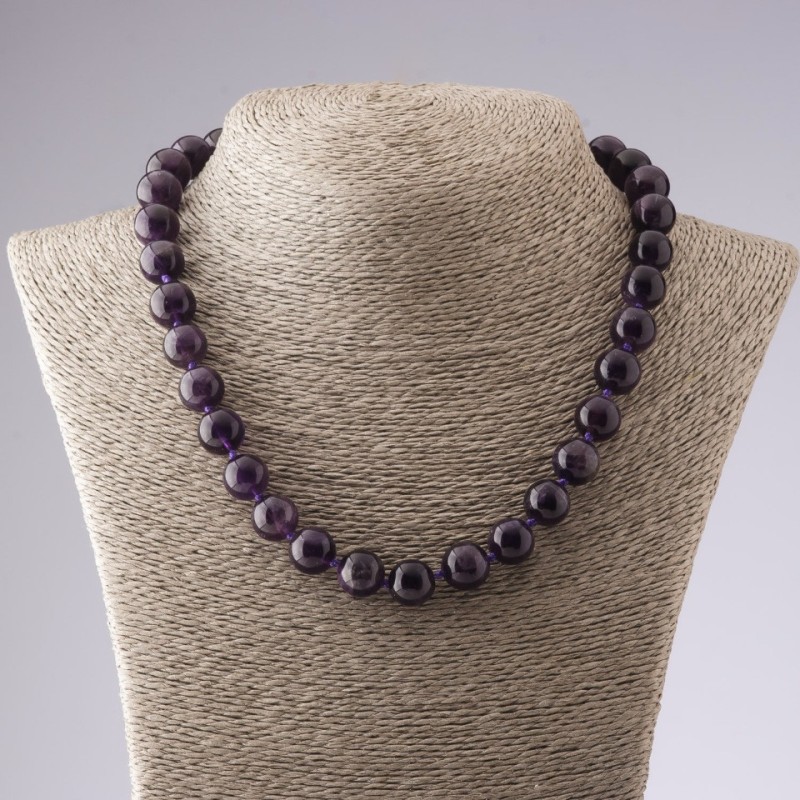 Natural Amethyst Stone Necklace, 12mm diameter, 47cm length