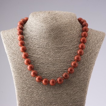 Necklace Natural Stone Red Jasper, Smooth Bead, Diameter 12mm, Length 50cm