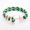 Women's "Anchor" Bracelet, Blue-Green Braided Textile Cord, "Matte Gold" Metal Color, 22cm length
