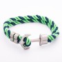 Women's "Anchor" Bracelet, Blue-Green Braided Textile Cord, "Matte Silver" Metal Color, 22cm length