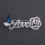 Sale! "Love with Rose" Brooch, blue crystal, 6x3cm, silver-tone metal