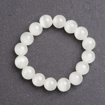Women's White Cat's Eye Stone Bracelet, diameter 10mm on Elastic Band, length 18cm