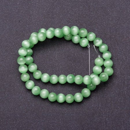 Cat's Eye Beads on Thread Light Green 8mm Diameter, 37cm Length