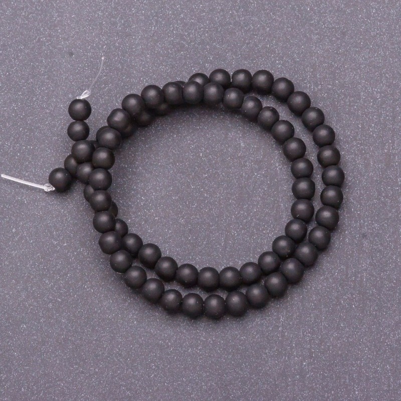 Shungite Beads Smooth Round on Thread (Imitation), Diameter 6mm, Length 37cm