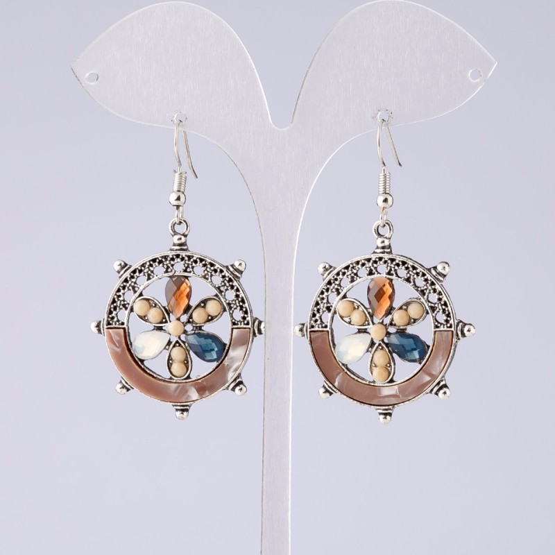 "Flower of Wishes" Earrings, Cappuccino, "Purple" Series, 5cm length
