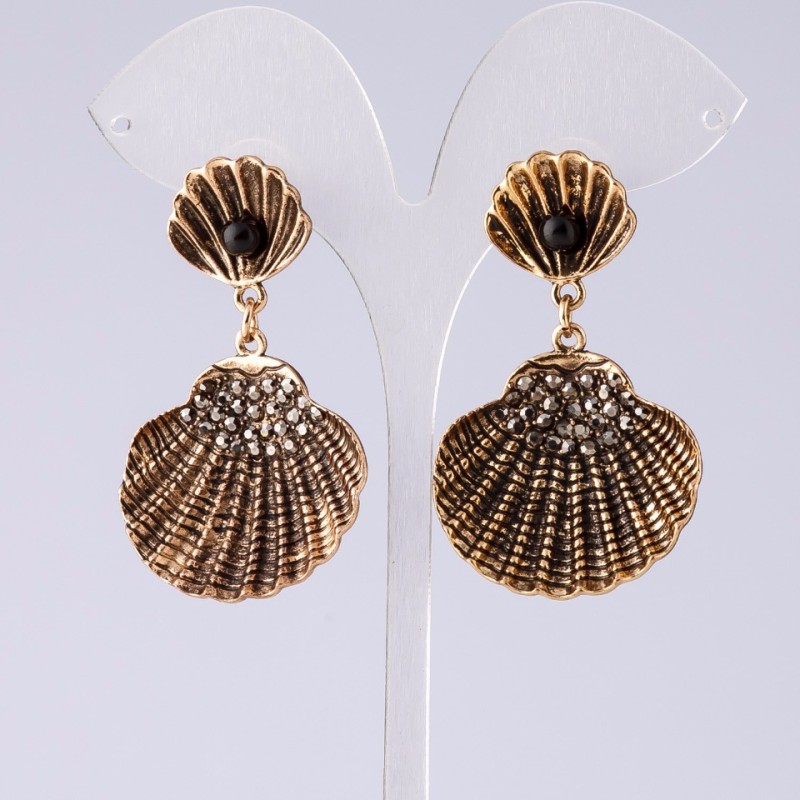 Evening "Antique Gold" Shell Earrings, length 5.5 cm