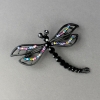 "Dragonfly Queen of the Night" Brooch, 5x6 cm, Black Metal, Colored Rhinestones