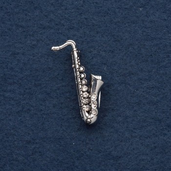 "Saxophone" Brooch, 3x1cm, dark silver-tone metal