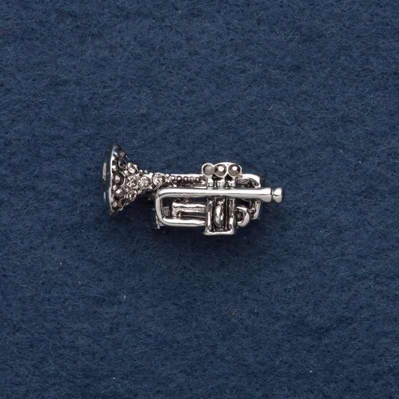 Trumpet Brooch, 3x0.5cm, gray metal