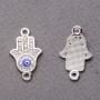 Findings Rhinestone Hamsa Hand Eye Connector Charm, Silver-Tone, 2.5x1.3 cm, Pack of 3
