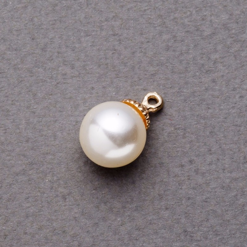 Findings Pendant Pearl Bead, Plastic, 12mm, Golden, Pack of 8