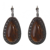 Clearance. Tiger Eye Earrings, "Dot Cross" Setting, "Drop" Stone 3x2cm, Length 4cm