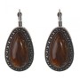 Clearance. Tiger Eye Earrings, "Dot Cross" Setting, "Drop" Stone 3x2cm, Length 4cm