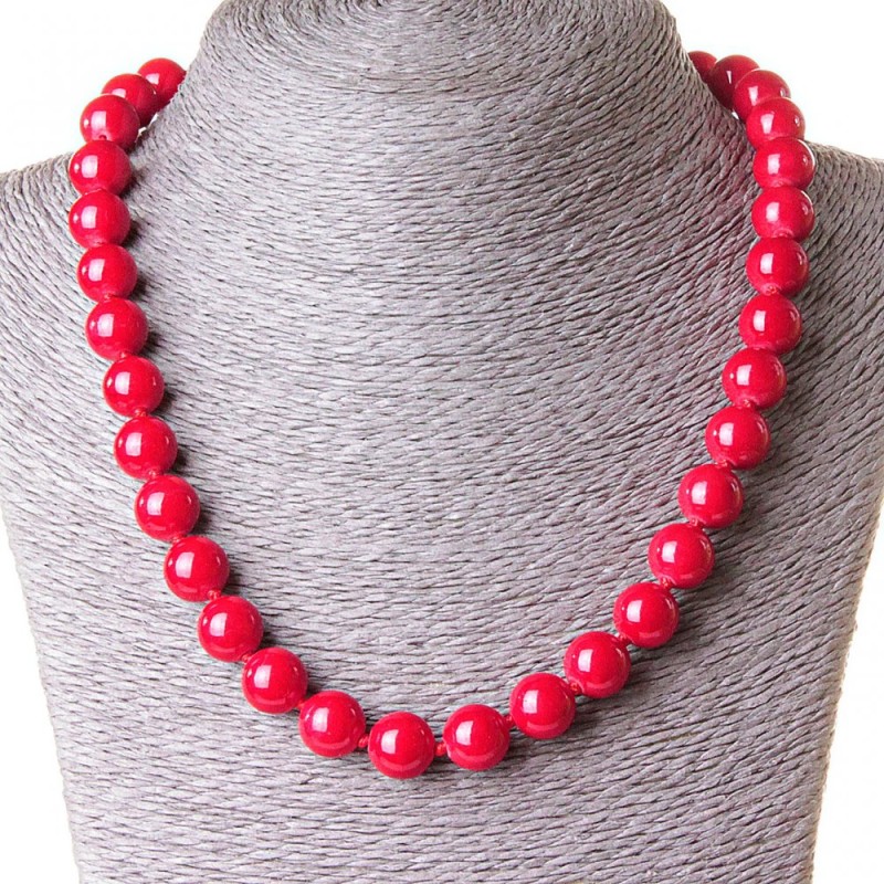 Red Coral Necklace (Pressed), 10mm Beads, Length 45cm