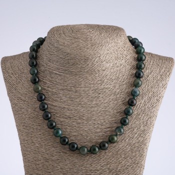 Moss Agate Natural Stone Necklace, Smooth Ball, Diameter 12mm, Length 50cm