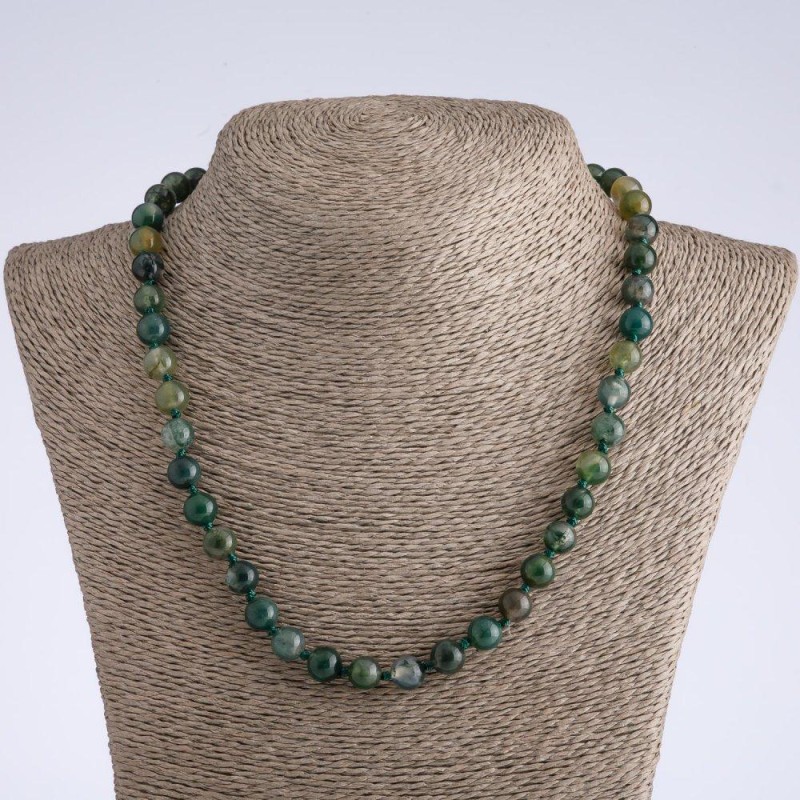 Moss Agate Natural Stone Necklace, Faceted Ball, Diameter 10mm, Length 45cm