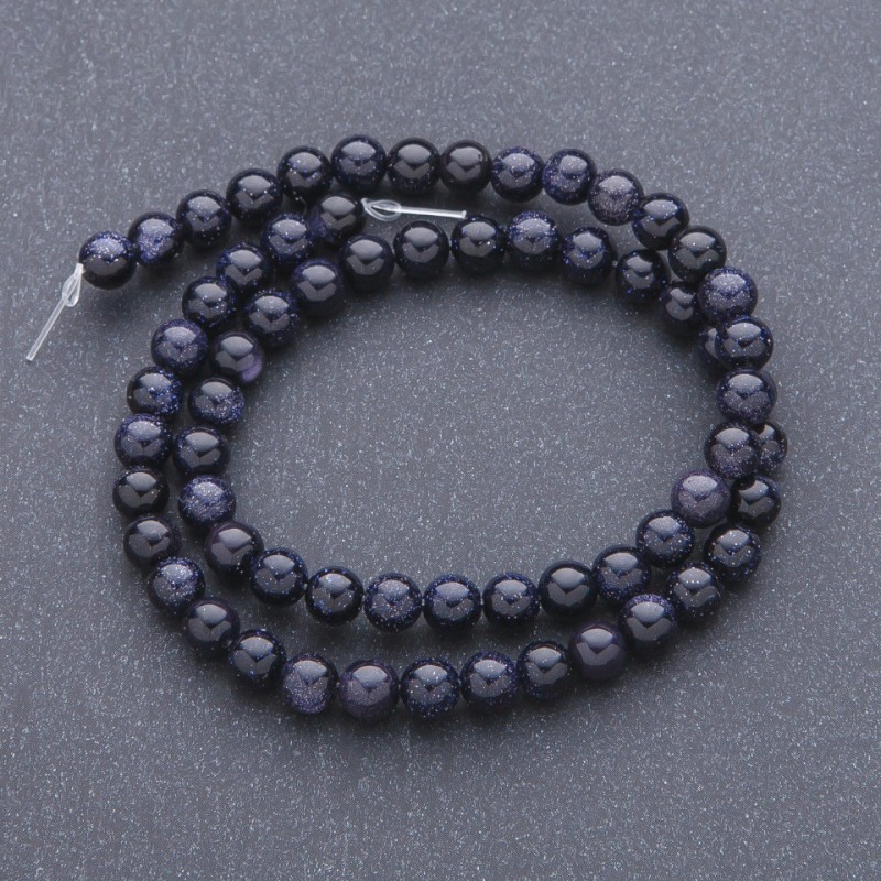 Aventurine Beads "Blue Sand Night of Cairo" on thread, smooth round beads, diameter 6mm, length 37 cm
